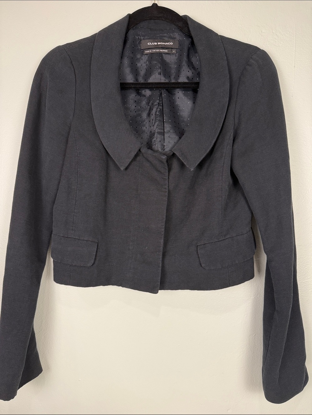 Club Monaco Cropped Structured Blazer Jacket Wide Collar Size 4